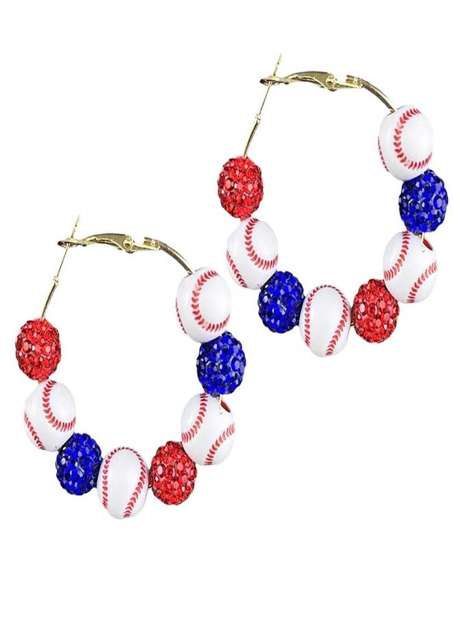 Funny Baseball Hoop Earrings for Women Blingbling 3D Baseball Sports Lover Earrings Baseball Mom Earrings Sport Ball Home Run Play Ball Accessories Jewelry-Blue Red